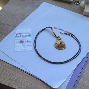 Golden tone shield India Red garnet pendant necklace with adjustable chain